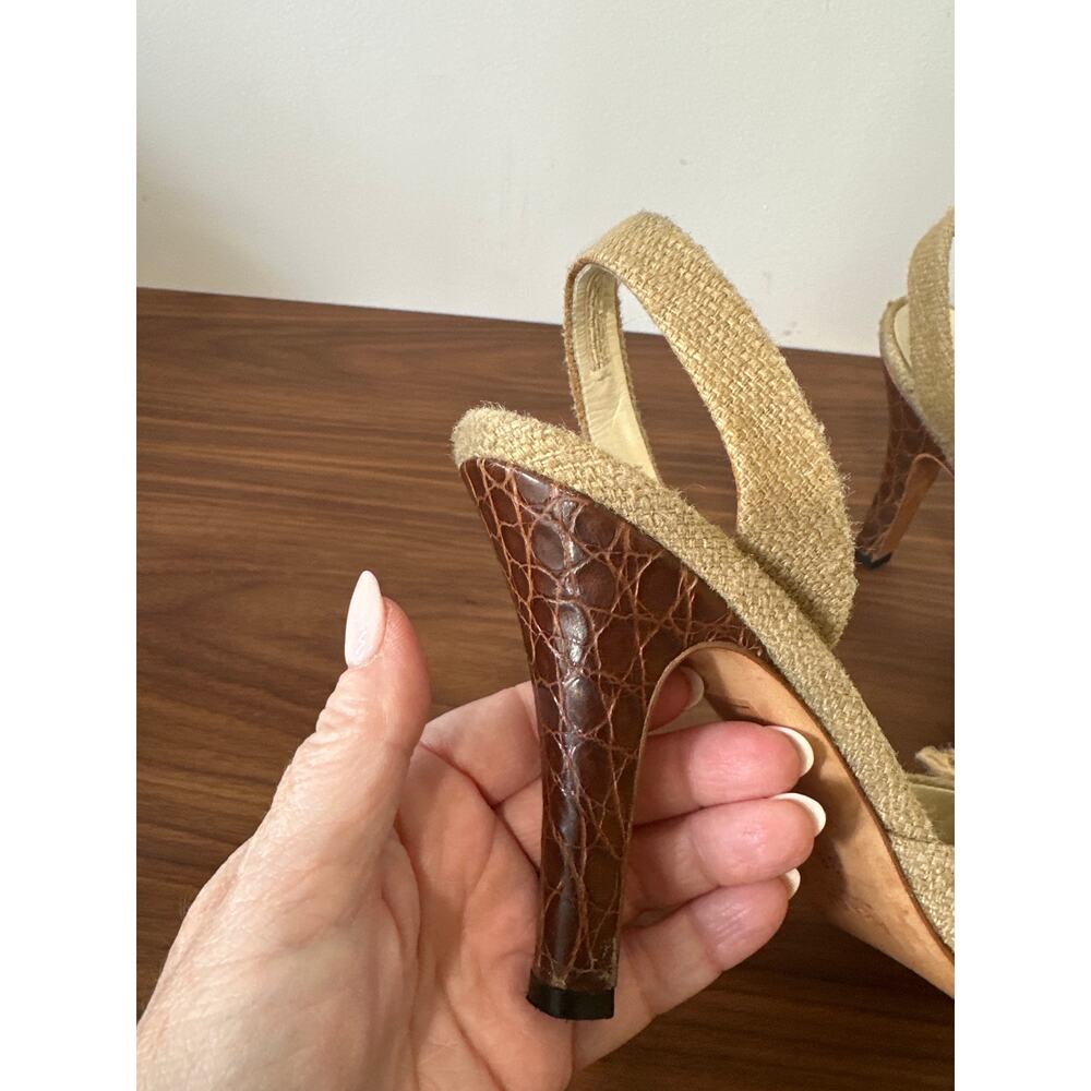 Vintage Prada Leather and Burlap Canvas Pump Heels Size 38(8) - Picture 4 of 13
